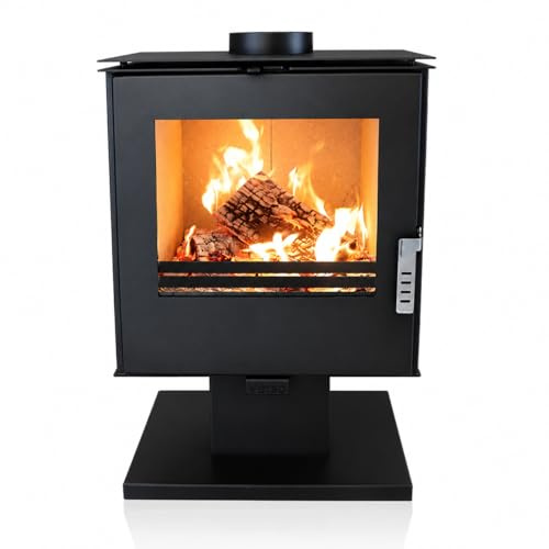 VERSO RHEIA P Kaminofen 5 kW Holzofen – Moderner Kaminofen freistehend, EEK A+, BImSchV Stufe 2, energieeffizienter Ofen für Wohnraum, Stahl Kaminofen Holzheizung