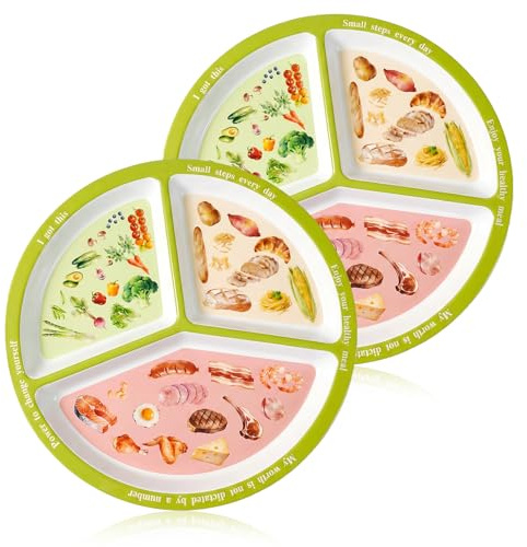 Hwanme 2PCS 10inches Portion Control Plates for Balanced Eating,Healthy Nutrition Plate for Adults,Balanced Nutrition & Diet Management