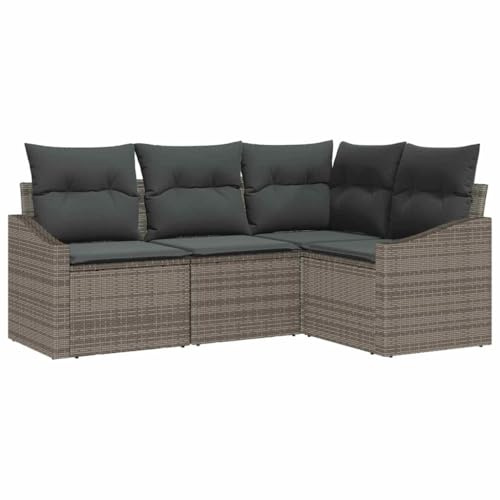 Favemtsl Gartensofa Set 4-teilig Grau Poly-Rattan Lounge Eckbank mit Stauraum 178,5 x 123,5 x 85 cm Outdoor Couch platzsparend für Balkon und Terrasse