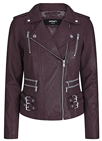 Womens Ladies Real Soft Leather Racing Style Biker Jacket Burgundy