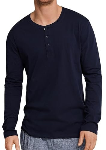 Schiesser Herren Mix & Relax Langarmshirt Knopfleiste Schlafanzugoberteil, Blau (Dunkelblau 803), M