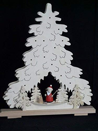 Rudolphs Schatzkiste Schwibbogen Tanne mit Weihnachtsmann auf Ski und Beleuchtung BxHxT 36x43x7cm NEU Lichterbogen Fensterbogen Spitzbogen Erzgebirge Seiffen Weihnachten Licht Holz Dekoration