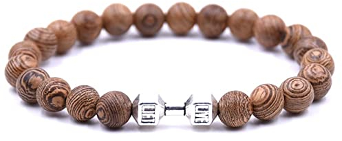 Lion & Son Holz-Perlen Armband Herren Buddha-Armreifen Damen-Armschmuck Gladiator Helm Wood Hamsa Skull Hantel Fitness Bracelet Hand gebunden Armreif Surfer Wasserfest