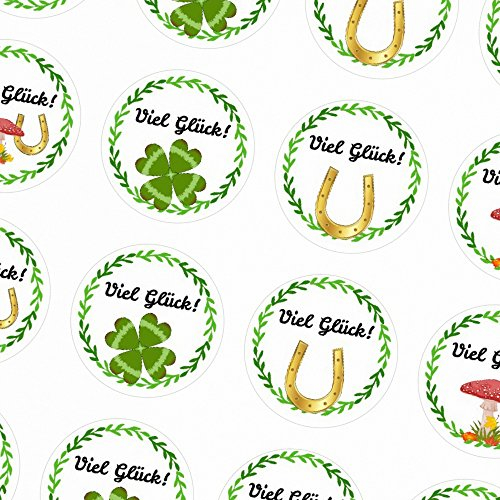 48 moderne Design Etiketten, rund/Viel Glück - bunter Mix/Geschenk-Aufkleber/Sticker