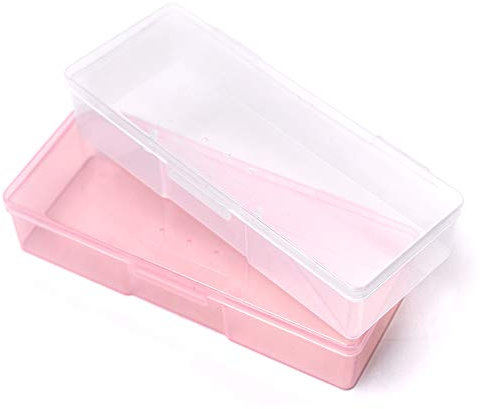 KADS Plastic Transparent Empty Nail Storage Box Manicure Equipment Decoration Tools Case (PINK)