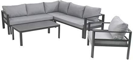 greemotion Lounge-Set Levante, Gartenmöbel-Set aus Aluminium in Anthrazit, Design-Sitzgruppe für indoor und outdoor, inklusive Kissen in Grau