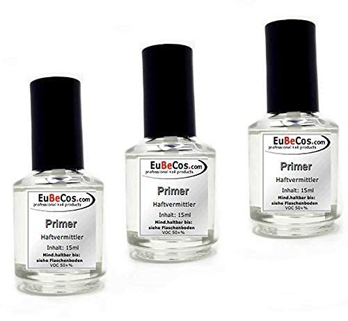EuBeCos Primer Haftvermittler für die Nagel Modellage 3x 15ml in der Pinselflasche SÄUREFREI MADE IN GERMANY