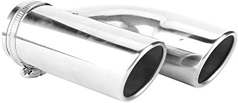 Yctze Doppeltes Auspuff-Endstück für Auto, Auspuffrohr-Endrohr aus Edelstahl, 62 mm, rund, schräges Ende, Doppelausgang, hintere Kehle
