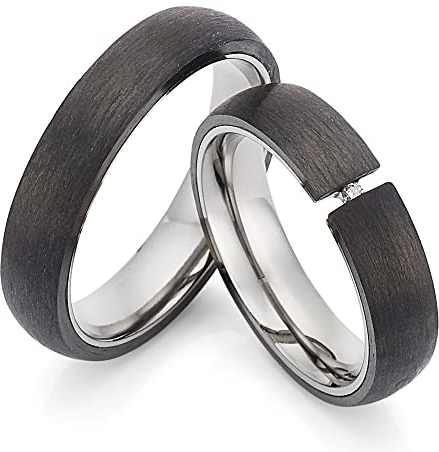 123traumringe Eheringe in Carbon & Titan I Partnerringe mit Brillant & Etui I Gravierbare Eheringe mit Ringgröße 50-70 mm I Hochwertige Verlobungsringe in 5 mm Breite & 2,7 mm Stärke I P47 A