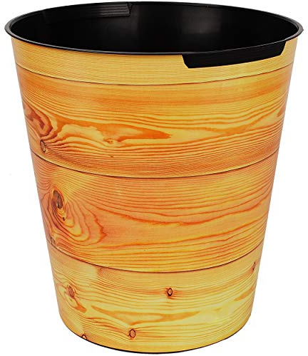 Papierkorb/Behälter - Holz - Holzoptik & Holzbretter - 10 Liter - wasserdicht - aus Kunststoff - Ø 28 cm - großer Mülleimer/Eimer - Abfalleimer - Aufbewah..