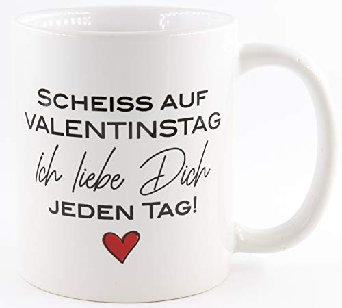 PICSonPAPER Tasse Scheiss auf Valentinstag, Valentinstag-Geschenk, Valentinstagsgeschenk für Sie und Ihn, Kaffeetasse, Keramiktasse
