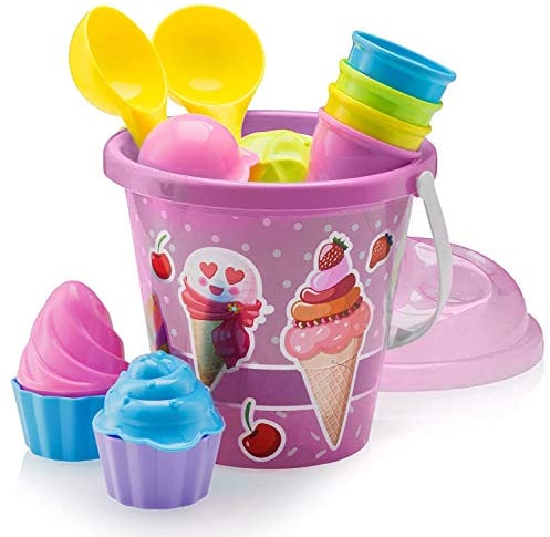 Top Race Juguetes de Arena de Helado para niños con Cubo Grande de 9 Pulgadas a 23 cm y Palas de Pala – Juego de Playa Azul de 16 Piezas para niños de 1.5 a 9 años | Gran Juguete de Arena de Helado