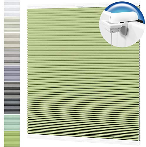 Wabenplissee nach Maß Verdunklung Thermo Plissee Klemmfix Ohne Bohren Pistaziengrün Rückseite Weiß Breite: 81-90 cm, Höhe: 201-230 cm