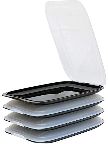 Design 4X Aufschnittboxen/Frischhalteboxen/Frischhaltedose stapelbar in der Farbe Schwarz geeignet für Aufschnitt wie Wurst und Käse und vieles mehr in der Größe 25x17x3.3cm