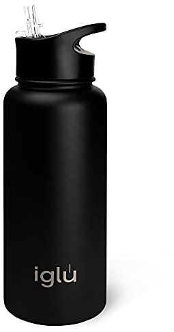 iglu Reusable Water Bottles | Premium Double Walled Stainless Steel | 1 Litre Vacuum Insulated Bottle | Leakproof Straw Lid | Sweatproof & BPA Free | Great His & Her Eco Gift (Night Sky, 1L)