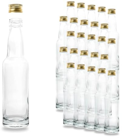 Kleine Glasflaschen 100ml Mit PP22 Schraubverschluss Gold - Leere Flaschen Zum Befüllen, z.B. Weinflaschen, Schnapsflaschen, Likörflaschen (25 Stück)