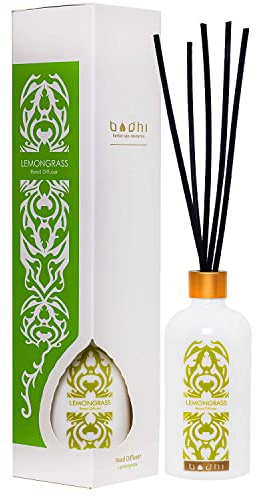 Bodhi® Premium Raumduft ZITRONENGRAS 90 ml – Duftstäbchen mit erfrischendem Zitrusduft für Ihr Zuhause und Badezimmer, Reed Diffuser mit Stäbchen, ohne Alkohol