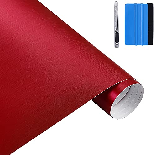 NewL Vinylfolie aus gebürstetem Edelstahl, 30 cm x 150 cm, Rot