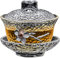 YBK Tech Crystal Gaiwan, Glass Kung Fu Tea Cup with Saucer and Lid, Chinese Traditional, Sancai Tea Bowl (Transparent Cup with Plum Flower)