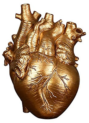 OMVOVSO Vase Herz Anatomische Herzvase, Liebe in Blüte Porzellan Herz Vase, Harz Blumentopf, Herz Dekoration, Blumenarrangement Vase, Home Decoration,Gold