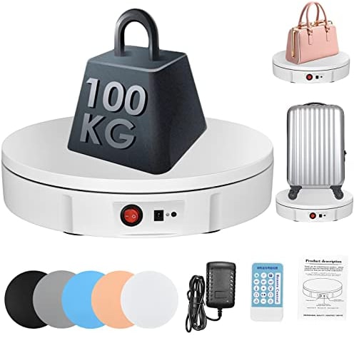 Drehteller Elektrisch, 360 Drehbar Professioneller Elektrischer Drehteller 30cm/100kg Automatische Drehplattform mit Fernbedienung für Ausstellungsstand Fotografie Hochzeitstorte Zeigen
