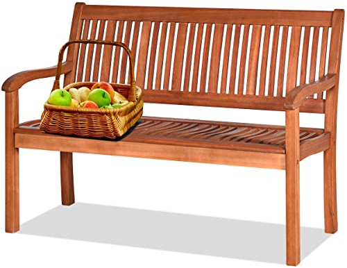 GIANTEX Gartenbank Holz, Holzbank Outdoor Sitzbank Garten 2 Sitzer, Terrassenbank Balkonbank Massiv Akazienholz 360 kg belastbar, Parkbank wetterfest für Terrasse Balkon 126x63x91 cm, Naturholzfarbe