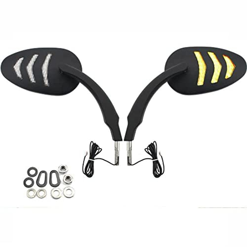 Baceyong 1 Paar Aluminium Spiegel mit bernsteinfarbenen LED-Blinkern Kompatibel mit Harley Modelle, schwarze HD-Glasspiegel für Motorrad