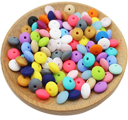 Decoendiy 100Pcs Silicone Abacus Beads 12mm, Shaped Lentil Beads-Colorful Saucer Loose Spacer Beads, for Adult Necklaces Bracelets Jewelry Making Accessory