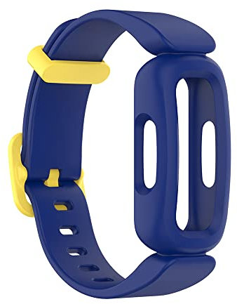 Uhrenarmband für Fitbit Ace 3 Kids, weiches Silikon-Ersatzarmband, Wasserdichtes Armband Zubehör (dunkelblau+gelber Knopf)
