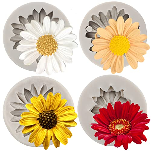 Sijiangmold Moldes de silicona con diseño de flores de crisantemo para fondant, para decoración de pasteles, cupcakes, caramelos, arcilla polimérica, chocolate, pasta de goma, juego de 4