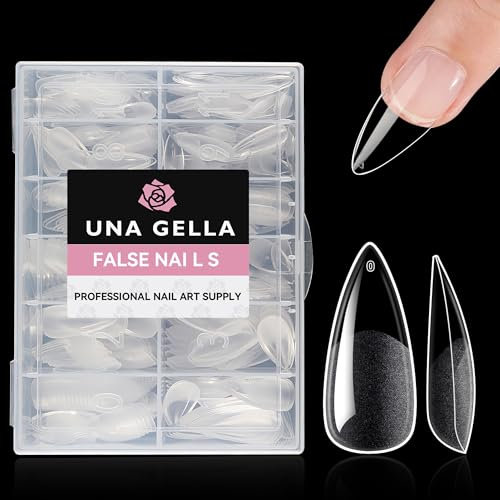 UNA GELLA Capsule Américaine Ongle Stiletto Moyen, 504 Pièces 12 Tailles Capsules Ongles Amande Formes Préformées pour Ongles en Gel Full Cover, Faux Ongles Autocollants pour Salon et Art Ongulaire