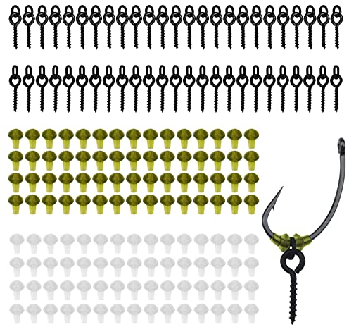 LdawyDE 170 Pezzi Viti Esche da Pesca Set Carpfishing Accessori, 50 Pesca Gancio Vite Screw Bait e 120 Pezzi Fermi Gancio Hook Bait Stoppers per Carpfishing Pesca alla Carpa