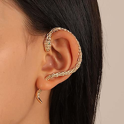Cubahop 1-Paar Punk Vintage Schlange Ohr Manschetten Piercing Ohr Manschette Ohrringe Kletterer Ohr Wrap Gothic Übertriebenen Ohrring für Frauen und Mädchen (Gold)