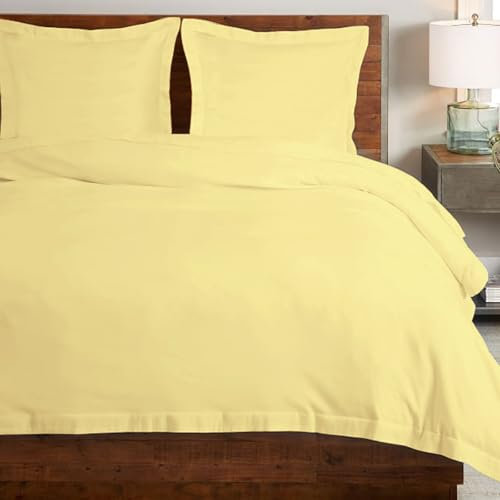 Pizuna Coton peigné Ensemble de Housse de Couette 200x200 cm 2 Personnes Jaune Doux, 100% Coton Longue Tige 400 Fils Armure Satin, Housse de Couette de Luxe avec Fermeture à Boutons Jaune Doux