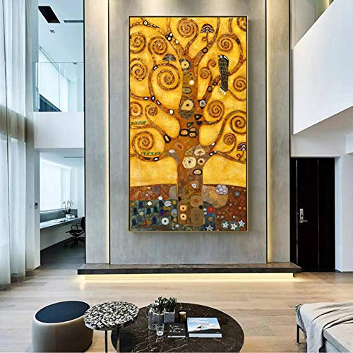 SDVIB Gustav Klimt Arbre De Vie Toile Art Paitnings Reproductions De Peintures Célèbres Classiques Gustav Klimt Mur Photo Décor 60x140cm Sans Cadre