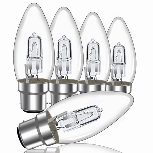 28W B22 Candle Bulbs Dimmable C35 Bayonet Cap Candle Bulbs 350LM Warm White 2700K, B22 BC Clear Candle Light Bulbs for Chandeliers, Wall Lights, Desk Lamps, AC 230V, Pack of 5