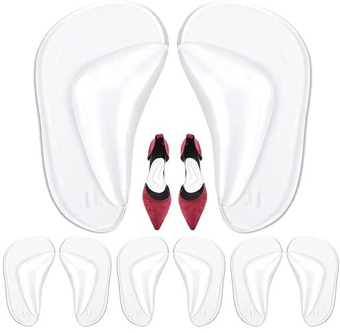 4 Pairs Clear Gel Arch Support Insoles, Adhesive Silicone Flat Feet Arch Pad Reusable Plantar Fasciitis Shoe Inserts Cushions for Relieve Pressure and Foot Pain(Clear)