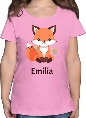T-Shirt Mädchen - Süßer Fuchs Geschenk mit Name personalisiert I Wildtiere I Raubtier I Fox - 152 (12/13 Jahre) - Rosa - Kindergarten Shirt +mit+Fuchs fuchsmotiv Tshirt personalisiertes Kinder