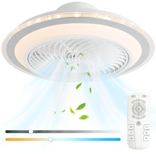 oxylops Deckenventilator Mit Beleuchtung LED Licht Einstellbare Windgeschwindigkeit Dimmbar Mit Fernbedienung Moderne Deckenventilator Für Schlafzimmer Wohnzimmer Esszimmer (FYD-0768)