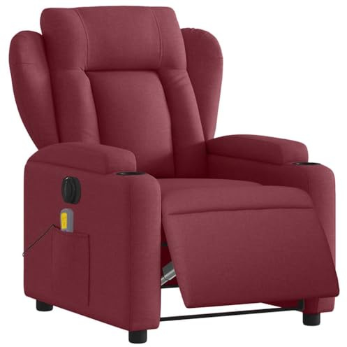 vidaXL Massagesessel, Sessel Elektrisch, Relaxsessel mit Liegefunktion Vibrationsfunktion, Fernsehsessel Liegesessel für Wohnzimmer, Weinrot Stoff