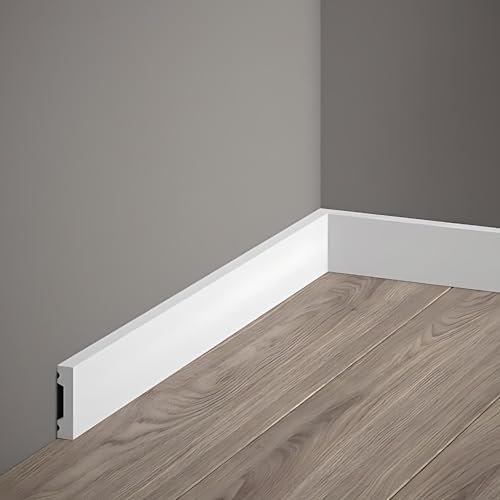 Decoration - Battiscopa Bianco in Polimeri Duri (Misure 200x4x1 cm) Zoccolo Facile da Installare su Muro e Pareti, Verniciabile e Resistente all'Umidità, Profilo Cucina, Bagno, Sala, Soggiorno