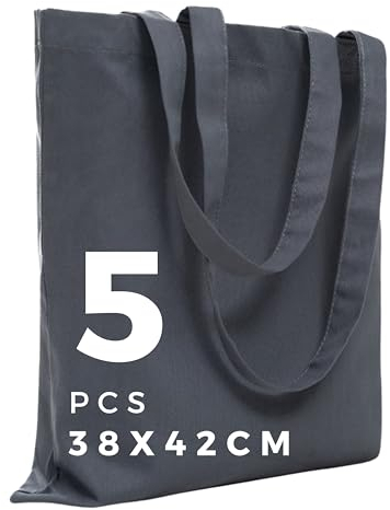 POLHIM® Hochwertige Stoffbeutel - Beutel für Wäsche, Sport, Shopping, Lebensmittel - Umweltfreundliche, Wiederverwendbare Jutebeutel -Unbedruckte 38 x 42 cm, 145 gr/m2, 5 Stück (Grau)