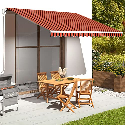 Mengtu Markisenbespannung Markisentuch Ersatz-Markisenstoff Ersatz-Bezug für Markise Markisenbespannung Sonnenschutz Ersatzstoff mit Volant ohne Rahmen Orange und Braun 4x3,5 m Garten Möbel
