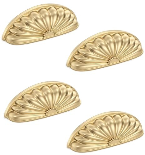 SYZOW 4 Stück Schubladengriff Muschelgriffe Gold Zinklegierung Schrankgriffe Möbelgriff Halbkreis für Küche Kabinett Schubladen Schrank