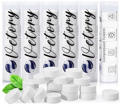 Vabrloy 100 Stück komprimierte Handtücher Tabletten,Gepresste Handtücher,Tragbarer Komprimiertes Handtuch Tabletten,Mini Handtücher aus Baumwolle für Reisen,Camping,Sports,Zuhause