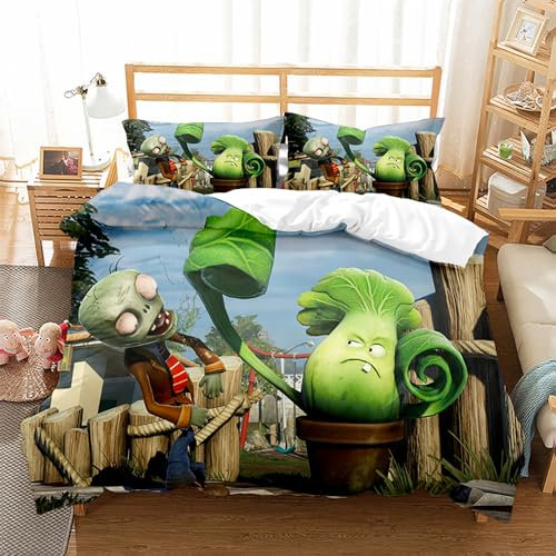 Bedding Set Plants Vs. Zombies Duvet Cover Set for Boys Girls Junior/Cot Bed Reversible Lovely Colorful Comforter Cover (220x230cm(King),PVZ 02)