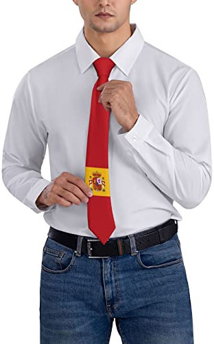 Oudrspo Corbata a rayas con emblema de la bandera de España, corbatas de cuello para hombre, corbatas de negocios para fiesta, corbata suave