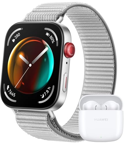 Huawei Watch FIT 3, Display AMOLED da 1.82, Monitoraggio fitness e salute, Compatibilie con iOS e Android, Batteria fino a 10 giorni, Chiamate Bluetooth,Grey Nylon + Freebuds SE 2 White