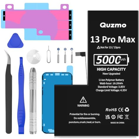 Batterie de rechange 5000 mAh compatible avec 13 Pro Max, batterie de rechange haute capacité compatible avec les modèles A2641, A2643, A2644, A2645, A2484 avec kit d'outils