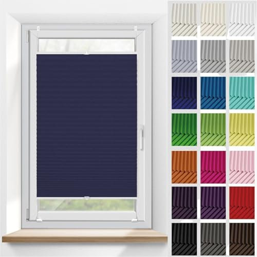 Jalousien Fenster Raffrollo, Fenster plissee 75 x 230 cm, Blickdicht Sichtschutz Sonnenschutz, Raffrollo ohne Bohren Plissees, Plissee Sonnenschutz Fenster, für Fenster & Tür, Dunkelblau